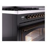 ILVE UN48FNMPBKB Nostalgie II Noblesse 48 inch Dual Fuel Range (8 Sealed Burners + Griddle, Natural Gas, Triple Glass Door, Glossy Black, Burnished)