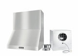 DAR 1220 Set 12 Wall-Mounted Range Hood with Extraction Mode with external XL motor including 18" chimney cover.