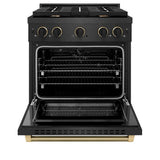 ZLINE Designer Collection 30 in. 4.2 cu. ft. Paramount Dual Fuel Range with 4 Burner Gas Cooktop and Electric Convection Oven in Black Satin Stainless Steel with Matte Black and Champagne Bronze Accents (SDRBSZ-30-MBCB)