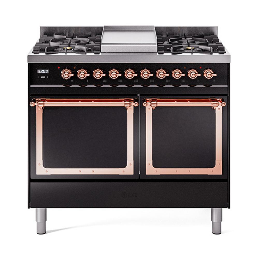 ILVE UND40FQNMPBKPLP Nostalgie II Noblesse 40 inch Dual Fuel Range (Liquid Propane, Solid Door, Glossy Black, Copper)