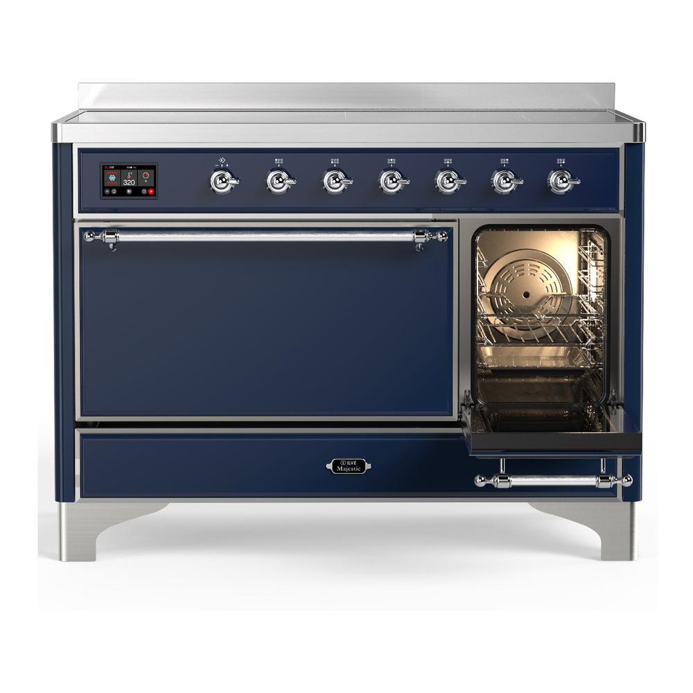 ILVE UMIB48QNR3MBC Majestic III 48 inch Induction Range with 6 Elements, 5.02 cu. ft. Total Oven Capacity (Solid Door, Midnight Blue, Chrome)