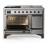 ILVE UM48FSQNR3SSBLP Majestic III 48 inch Dual Fuel Range with 5 Black Brass Burners, Griddle and French Top, Dual Function Burner up to 25,000 BTU (Liquid Propane, Solid Door, Stainless Steel, Burnished)