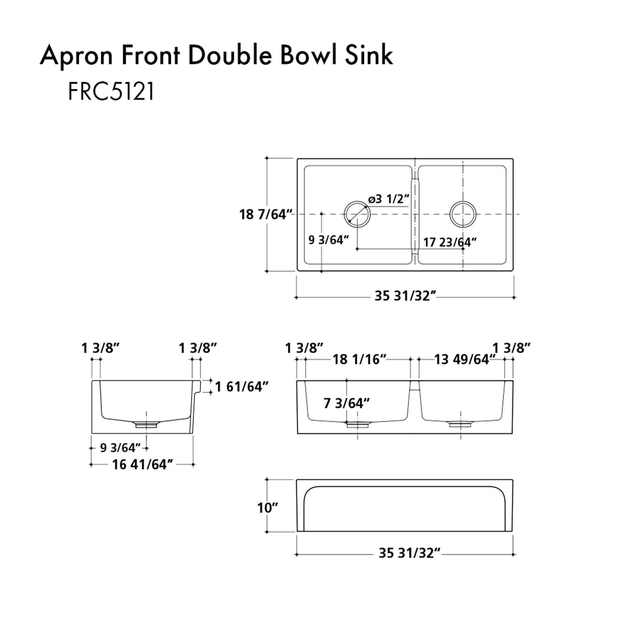 ZLINE 36" Palermo Farmhouse Apron Front Double Bowl Reversible Fireclay Kitchen Sink with Bottom Grid (FRC5121)