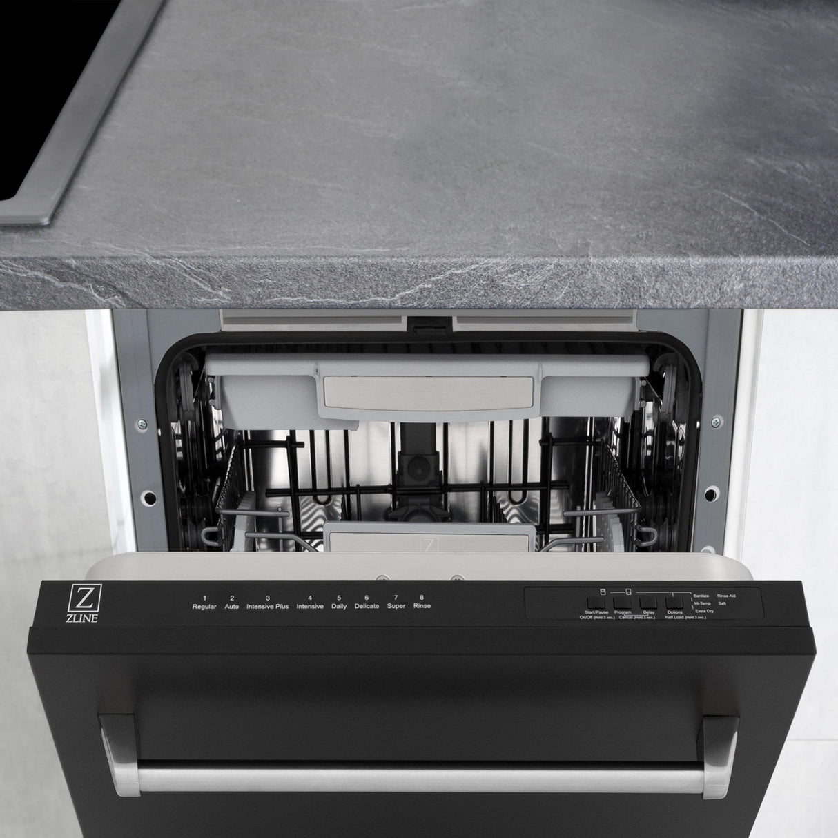 ZLINE 18" Tallac Series 3rd Rack Top Control Dishwasher with Traditional Handle, 51dBa [Color: Black Stainless Steel]