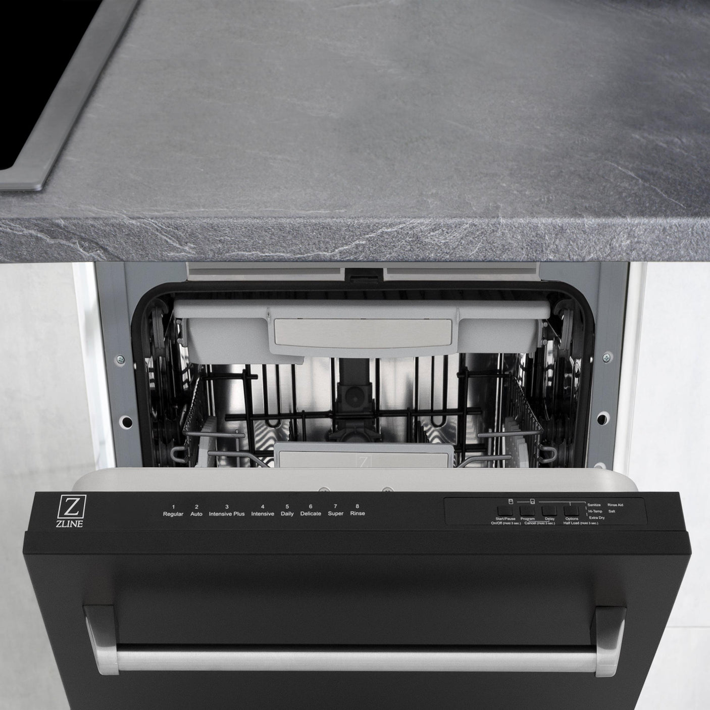 ZLINE 18" Tallac Series 3rd Rack Top Control Dishwasher with Traditional Handle, 51dBa [Color: Black Stainless Steel]