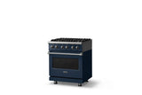 30"W. Dual Fuel Range (Finish: Slate Blue, Trim: Polished Chrome, Fuel: Natural Gas)