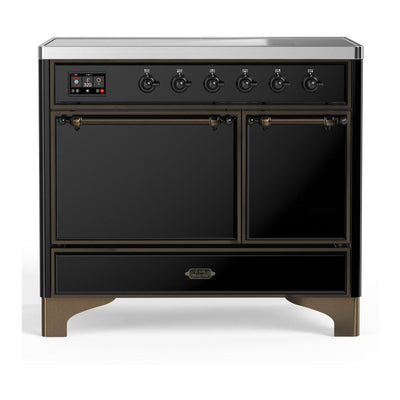 ILVE UMDIB40QNR3BKB Majestic III 40 inch Induction Range with 6 Elements, 3.82 cu. ft. Total Oven Capacity (Solid Door, Glossy Black, Burnished)