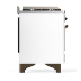 ILVE UM48FSQNR3WHB Majestic III 48 inch Dual Fuel Range with 5 Black Brass Burners, Griddle and French Top, Dual Function Burner up to 25,000 BTU (Natural Gas, Solid Door, White, Burnished)