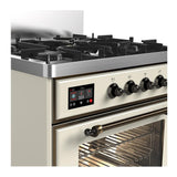 ILVE UM30NR3AWBLP Majestic III 30 inch Dual Fuel Range with 5 Black Brass Burners, Dual Function Burner up to 25,000 BTU (Liquid Propane, Triple Glass Door, Antique White, Burnished)