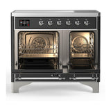ILVE UMDIB40QNR3BKC Majestic III 40 inch Induction Range with 6 Elements, 3.82 cu. ft. Total Oven Capacity (Solid Door, Glossy Black, Chrome)