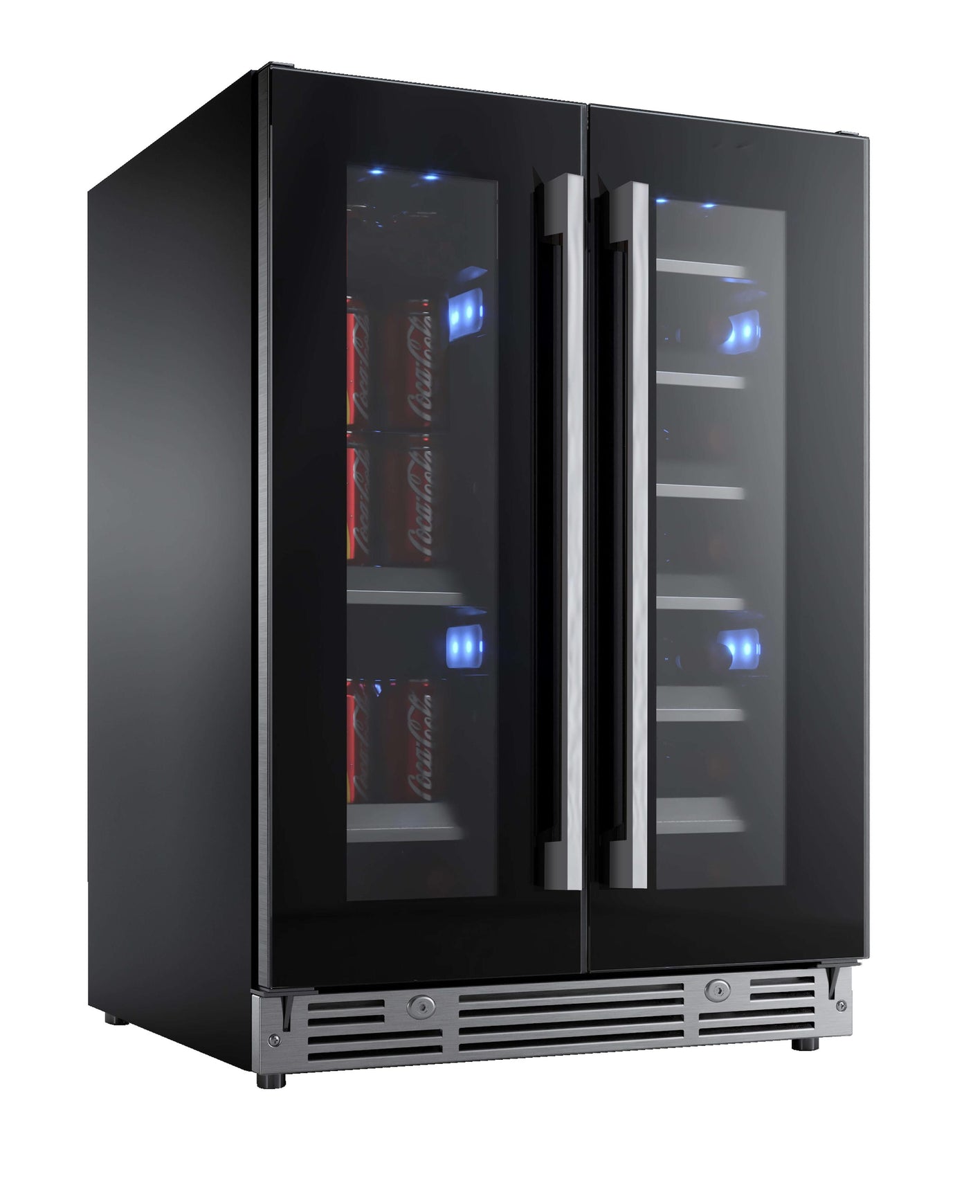 24" Beverage/Wine Double Door Black Glass