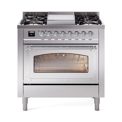 ILVE UN36FNMPSSC Nostalgie II Noblesse 36 inch Dual Fuel Range (Natural Gas, Triple Glass Door, Stainless Steel, Chrome)