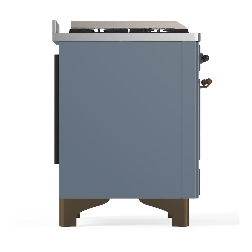 ILVE UM60FSQNR3BGB Majestic III 60 inch Dual Fuel Range with 7 Burners, Griddle and French Top, Dual Function Burner with up to 25,000 BTU (Natural Gas, Solid Door, Blue Grey, Burnished)