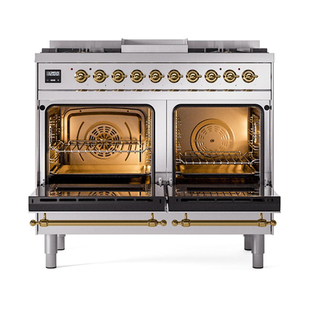 ILVE UND40FQNMPSSGLP Nostalgie II Noblesse 40 inch Dual Fuel Range (Liquid Propane, Solid Door, Stainless Steel, Brass)