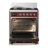 ILVE UM30NR3BUPLP Majestic III 30 inch Dual Fuel Range with 5 Black Brass Burners, Dual Function Burner up to 25,000 BTU (Liquid Propane, Triple Glass Door, Burgundy, Copper)
