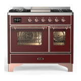 ILVE UMD40FNR3BUPLP Majestic III 40 inch Dual Fuel Range with 6 Burners and Griddle, Dual Function Burner up to 25,000 BTU (Liquid Propane, Triple Glass Door, Burgundy, Copper)
