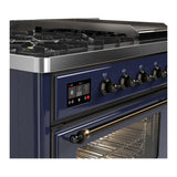 ILVE UM48FNR3MBB Majestic III 48 inch Dual Fuel Range with 8 Burners and Griddle, Dual Function Burner up to 25,000 BTU (Natural Gas, Triple Glass Door, Midnight Blue, Burnished)