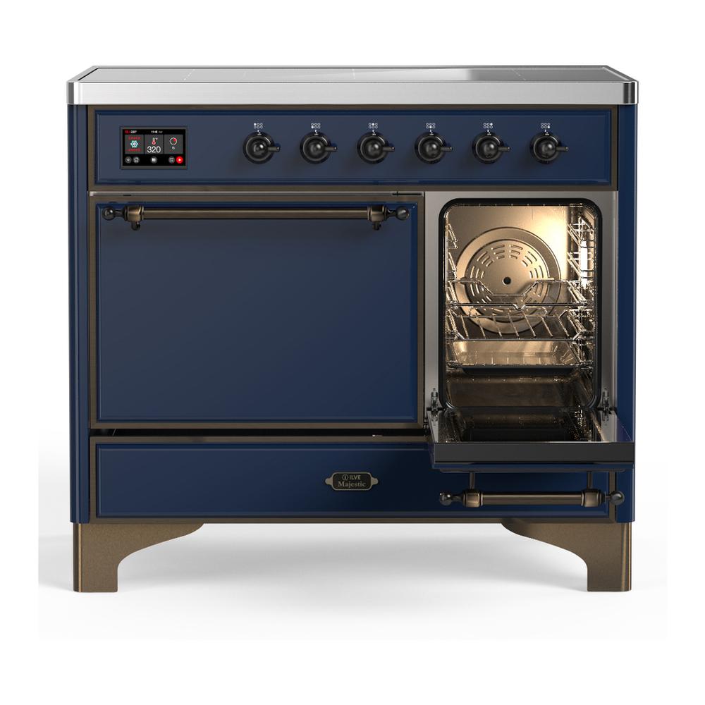 ILVE UMDIB40QNR3MBB Majestic III 40 inch Induction Range with 6 Elements, 3.82 cu. ft. Total Oven Capacity (Solid Door, Midnight Blue, Burnished)