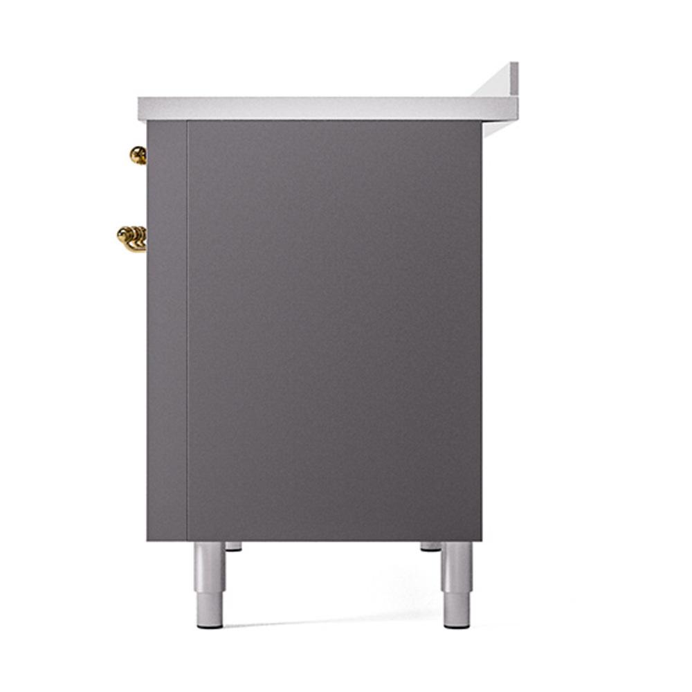 ILVE UNI486QNMPMGG Nostalgie II Noblesse 48 inch Induction Range (Solid Door, Graphite Matte, Brass)
