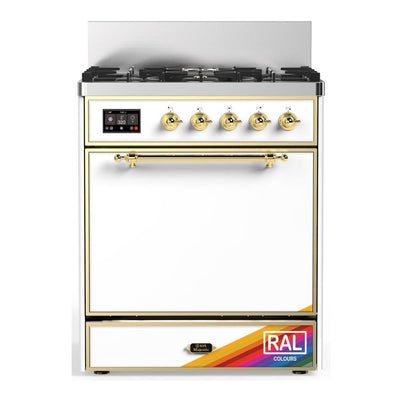 ILVE UM30QNR3RAGLP Majestic III 30 inch Dual Fuel Range with 5 Black Brass Burners, Dual Function Burner up to 25,000 BTU (Liquid Propane, Solid Door, RAL, Brass)