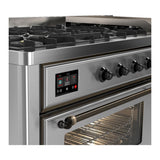 ILVE UM60FNR3SSB Majestic III 60 inch Dual Fuel Range with 9 Burners and Griddle, Dual Function Burner up to 25,000 BTU (Natural Gas, Triple Glass Door, Stainless Steel, Burnished)