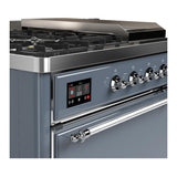 ILVE UM48FSQNR3BGCLP Majestic III 48 inch Dual Fuel Range with 5 Black Brass Burners, Griddle and French Top, Dual Function Burner up to 25,000 BTU (Liquid Propane, Solid Door, Blue Grey, Chrome)