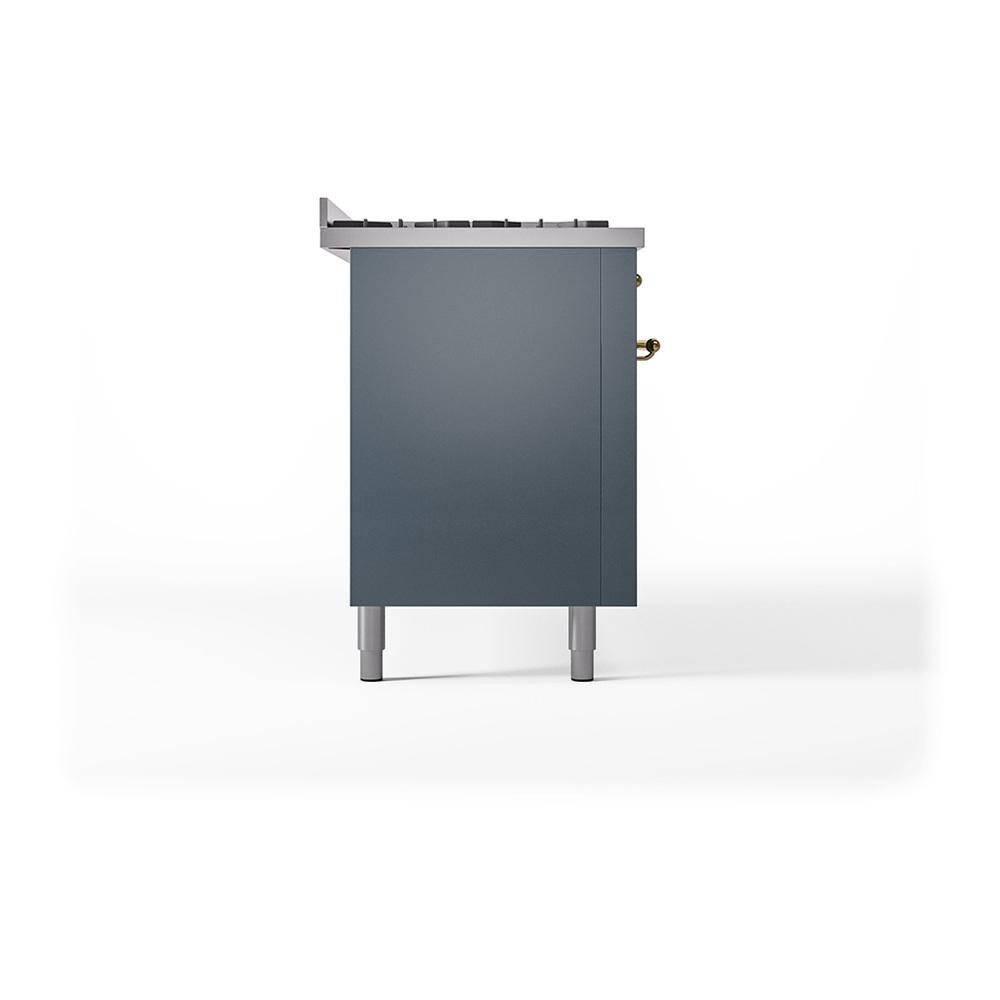 ILVE UN60FQNMPBGG Nostalgie II Noblesse 60 inch Dual Fuel Range (9 Sealed Burners + Griddle, Natural Gas, Solid Door, Blue Grey, Brass)