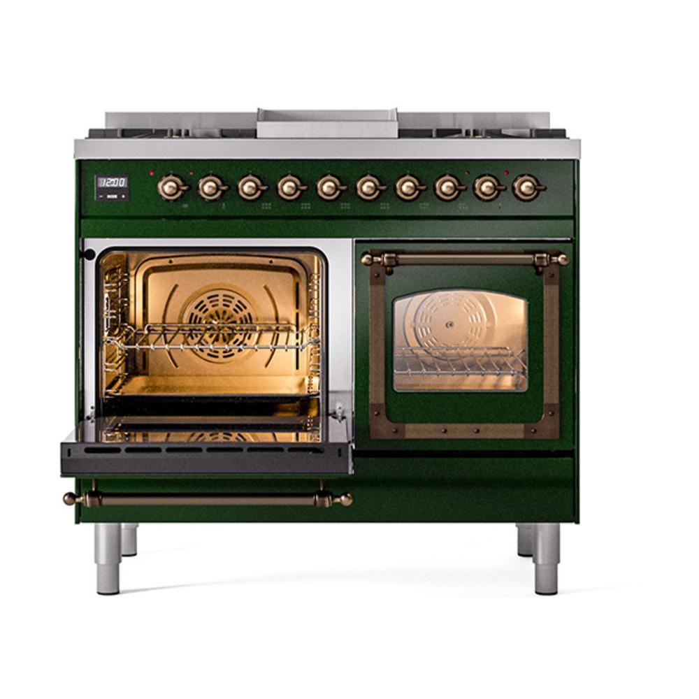 ILVE UND40FNMPEGBLP Nostalgie II Noblesse 40 inch Dual Fuel Range (Liquid Propane, Triple Glass Door, Emerald Green, Burnished)