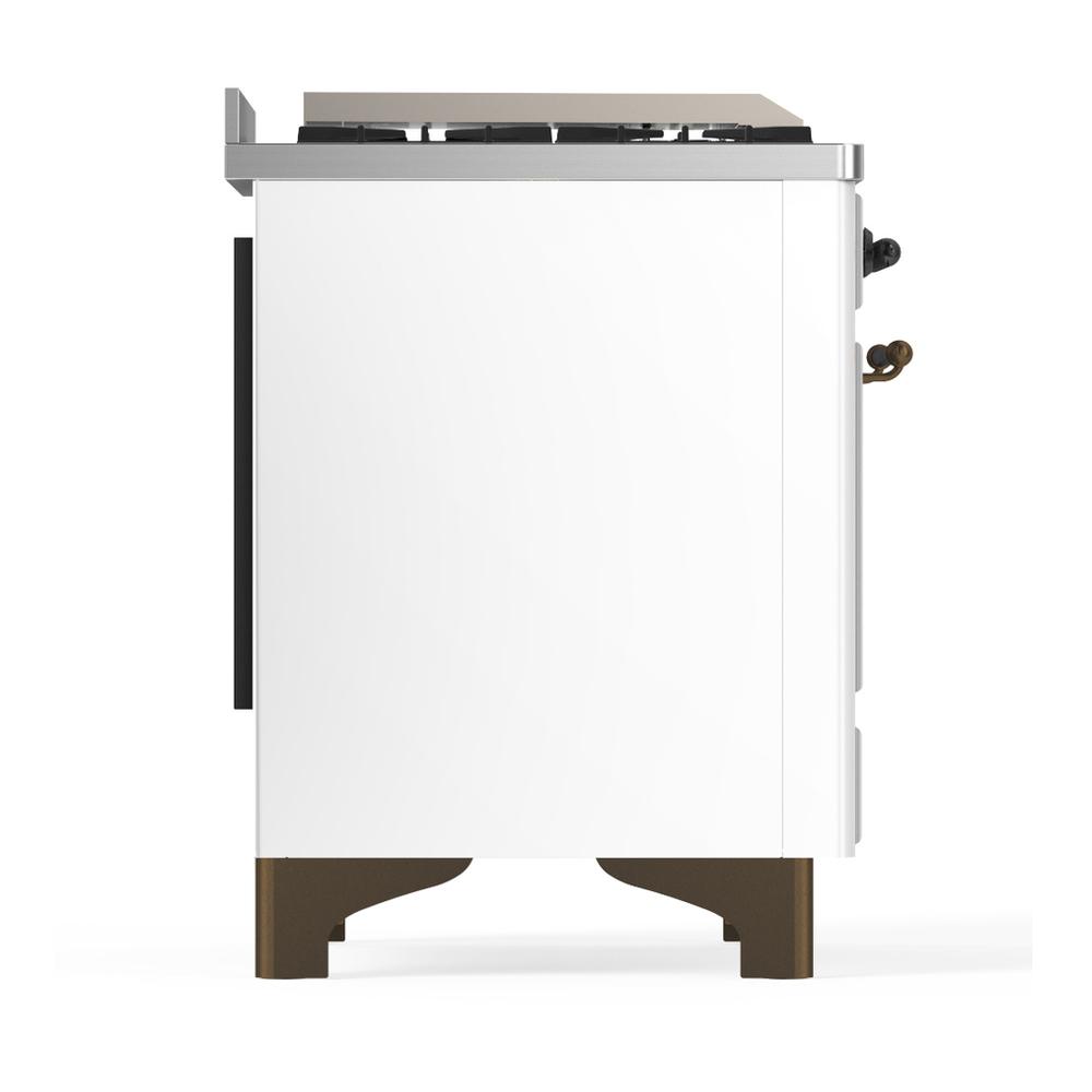 ILVE UM48FQNR3WHB Majestic III 48 inch Dual Fuel Range with 8 Burners and Griddle, Dual Function Burner up to 25,000 BTU (Natural Gas, Solid Door, White, Burnished)