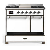 ILVE UMD40FQNR3WHB Majestic III 40 inch Dual Fuel Range with 6 Burners and Griddle, Dual Function Burner up to 25,000 BTU (Natural Gas, Solid Door, White, Burnished)