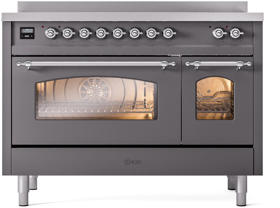 Nostalgie II 48 Inch Electric Freestanding Range in Matte Graphite with Chrome Trim