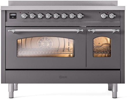 Nostalgie II 48 Inch Electric Freestanding Range in Matte Graphite with Chrome Trim
