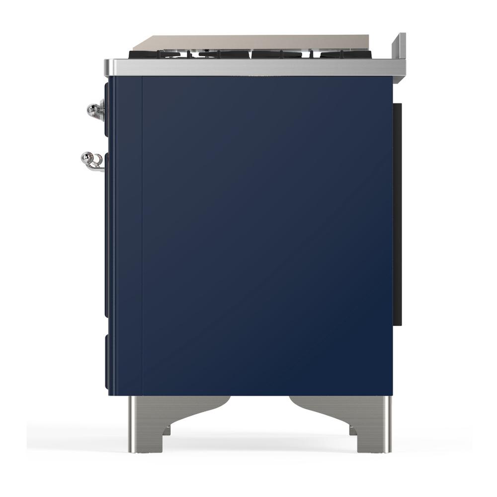 ILVE UM60FSQNR3MBCLP Majestic III 60 inch Dual Fuel Range with 7 Burners, Griddle and French Top, Dual Function Burner with up to 25,000 BTU (Liquid Propane, Solid Door, Midnight Blue, Chrome)