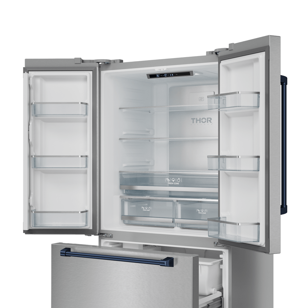36 Inch 20.3 Cu Ft French Door Counter Depth Refrigerator With Ice Maker In Stainless Steel/navy Blue  Gordon Ramsay Series