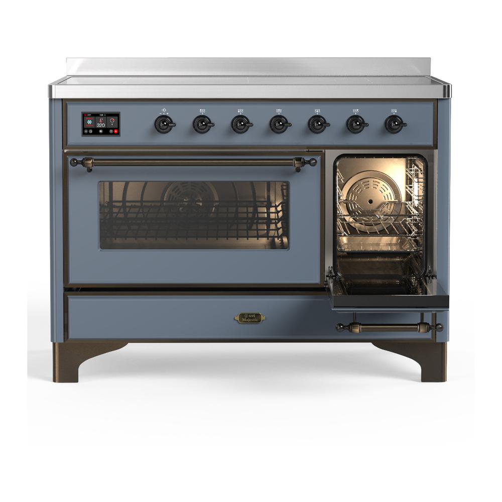 ILVE UMIB48NR3BGB Majestic III 48 inch Induction Range with 6 Elements, 5.02 cu. ft. Total Oven Capacity (Triple Glass Door, Blue Grey, Burnished)