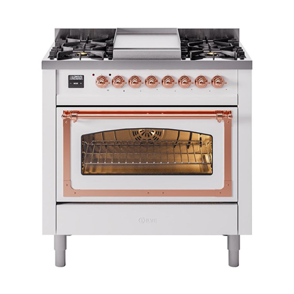 ILVE UN36FNMPWHP Nostalgie II Noblesse 36 inch Dual Fuel Range (Natural Gas, Triple Glass Door, White, Copper)