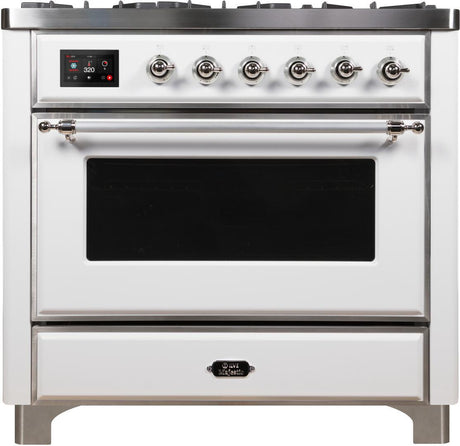 Majestic II 36 Inch Dual Fuel Natural Gas Freestanding Range in White with Chrome Trim