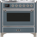 Majestic II 36 Inch Dual Fuel Natural Gas Freestanding Range in Blue Grey with Chrome Trim