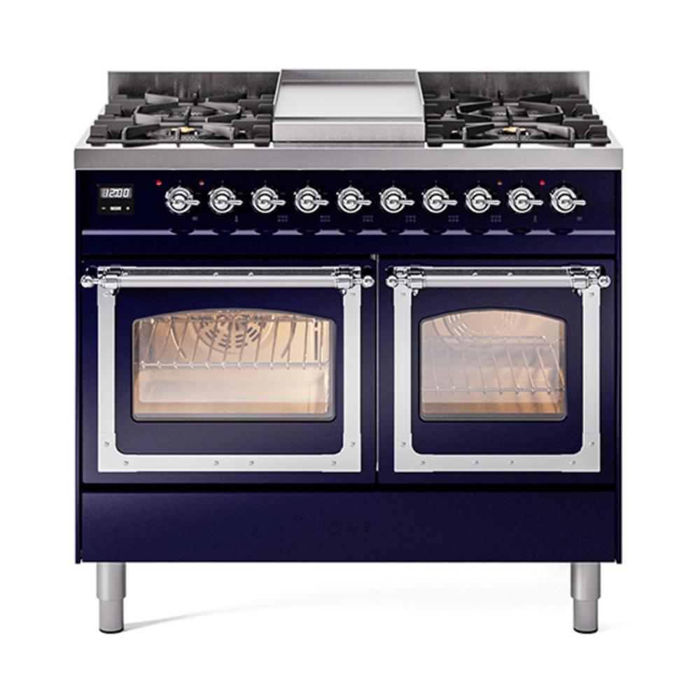 ILVE UND40FNMPMBC Nostalgie II Noblesse 40 inch Dual Fuel Range (Natural Gas, Triple Glass Door, Midnight Blue, Chrome)