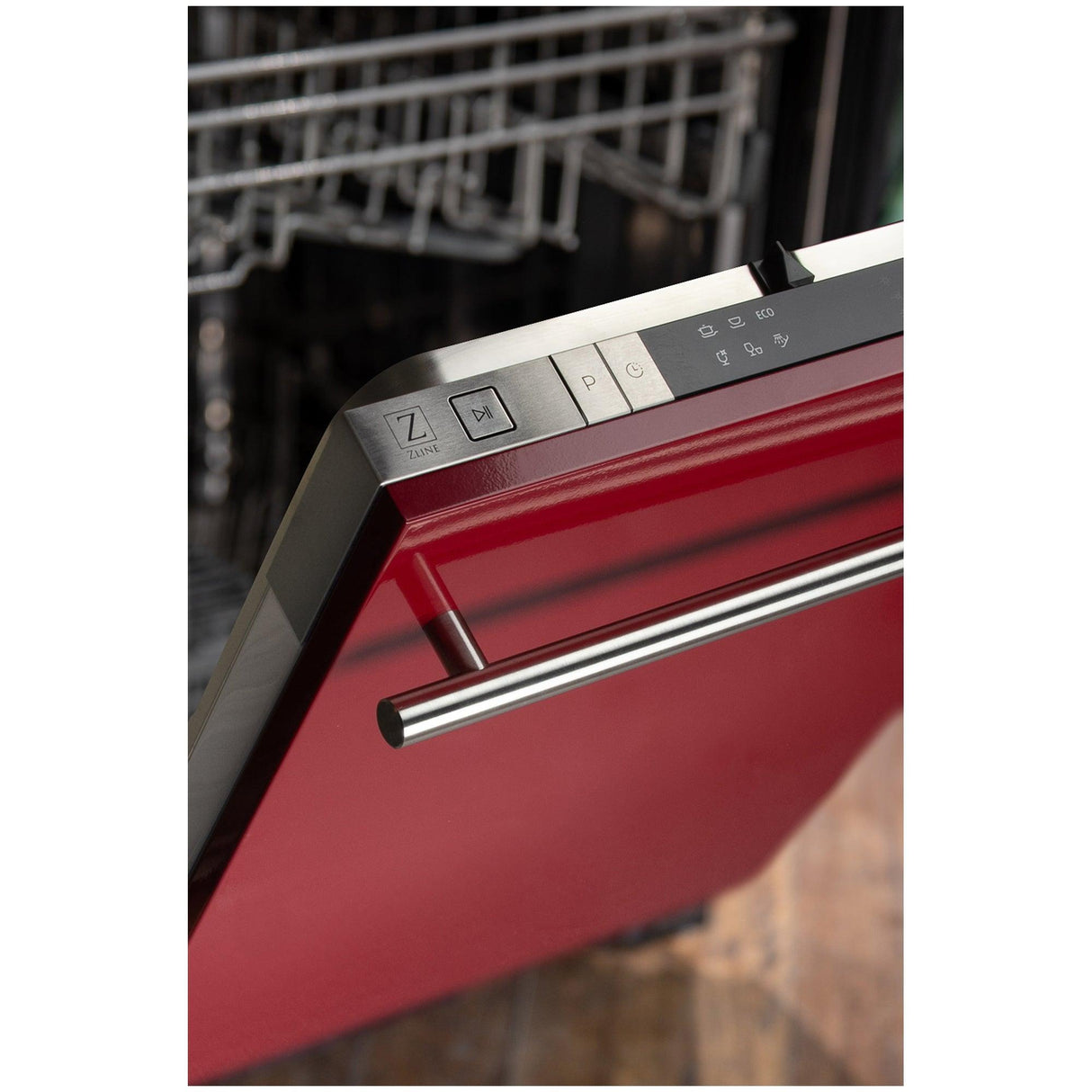 ZLINE 18 in. Compact Top Control Dishwasher with Stainless Steel Tub and Modern Style Handle, 52 dBa (DW-18) [Color: Red Gloss]