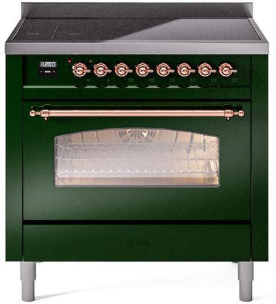 Nostalgie II 36 Inch Electric Freestanding Range in Emerald Green with Copper Trim
