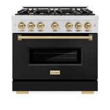 ZLINE Autograph Edition 36 in. 5.2 cu. ft. Classic Gas Range with 6 Burner Cooktop and Convection Gas Oven in DuraSnow' Stainless Steel with Black Matte Door and Champagne Bronze Accents (CGRSZ-BLM-36-CB)