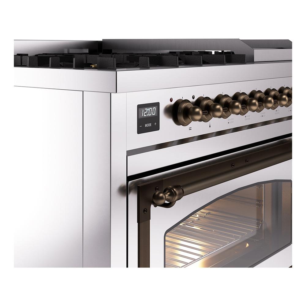 ILVE UN48FNMPSSB Nostalgie II Noblesse 48 inch Dual Fuel Range (8 Sealed Burners + Griddle, Natural Gas, Triple Glass Door, Stainless Steel, Burnished)