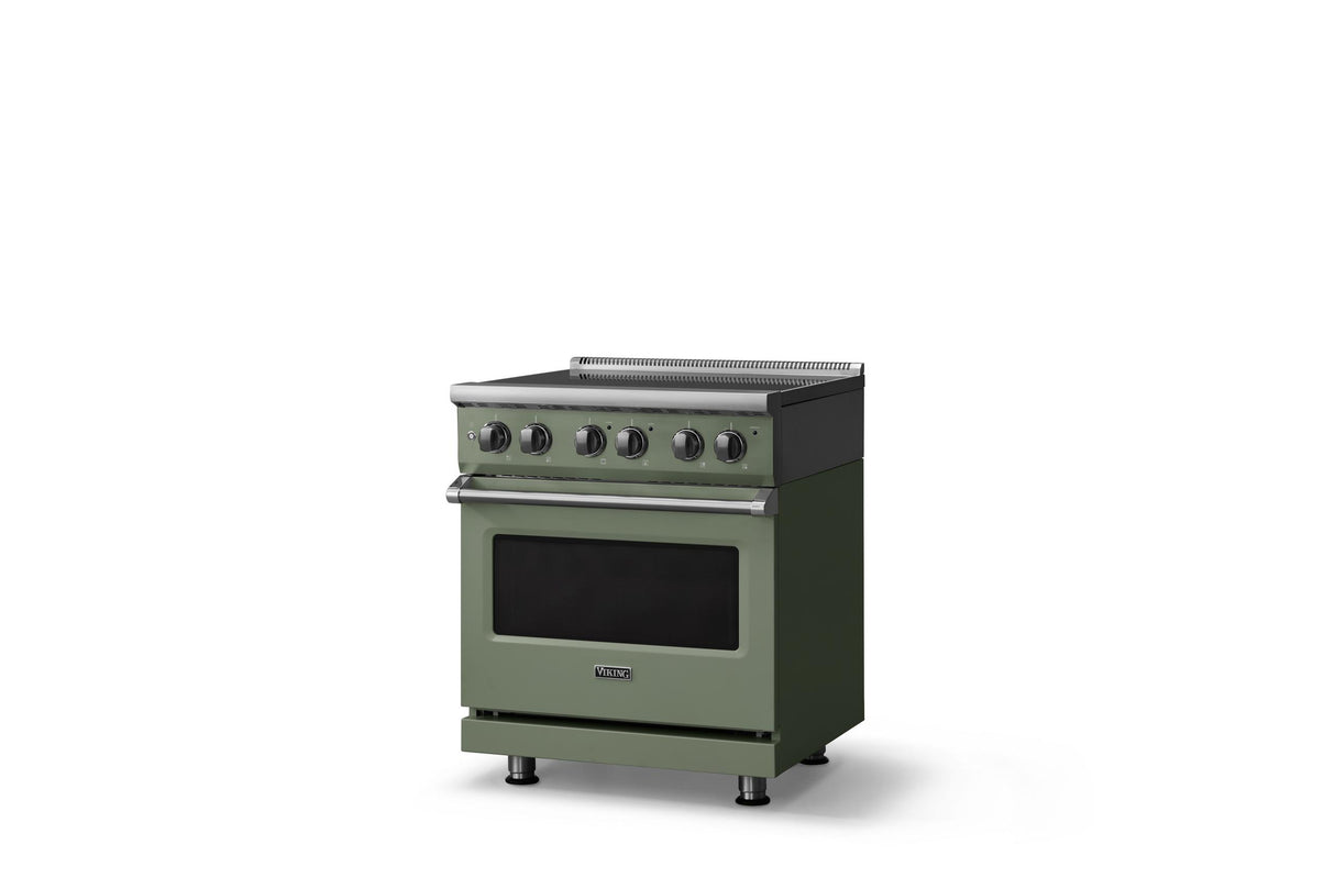 30"W. Electric Range (Finish: Eucalyptus, Trim: Polished Chrome)