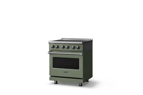 30"W. Electric Range (Finish: Eucalyptus, Trim: Polished Chrome)