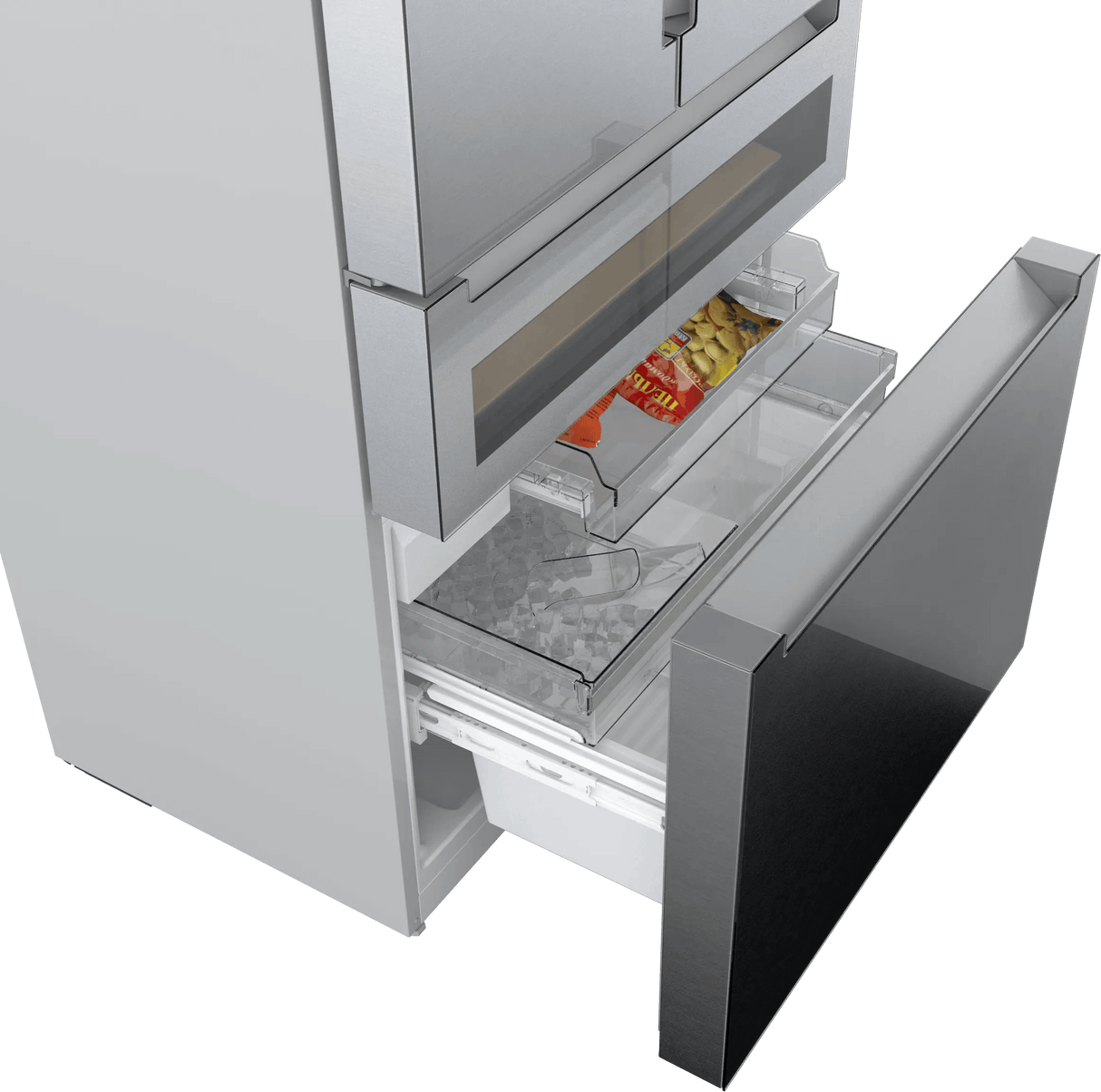 800 Series French Door Bottom Mount Refrigerator, Glass door 36" Stainless Steel