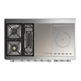 ILVE UM48FSQNR3RAC Majestic III 48 inch Dual Fuel Range with 5 Black Brass Burners, Griddle and French Top, Dual Function Burner up to 25,000 BTU (Natural Gas, Solid Door, RAL, Chrome)