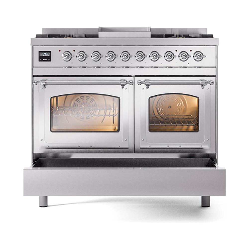 ILVE UND40FNMPSSCLP Nostalgie II Noblesse 40 inch Dual Fuel Range (Liquid Propane, Triple Glass Door, Stainless Steel, Chrome)