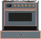 Majestic II 36 Inch Dual Fuel Natural Gas Freestanding Range in Blue Grey with Copper Trim