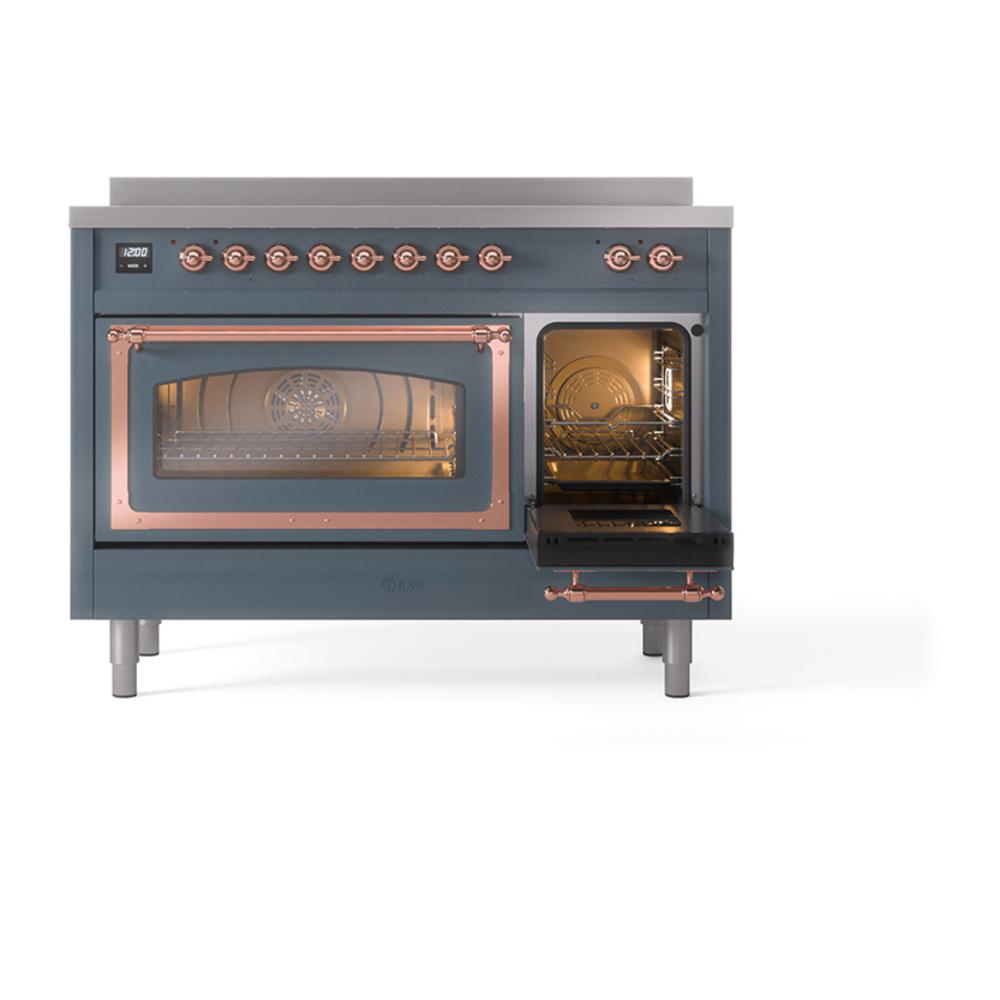 ILVE UNI486NMPBGP Nostalgie II Noblesse 48 inch Induction Range (Triple Glass Door, Blue Grey, Copper)